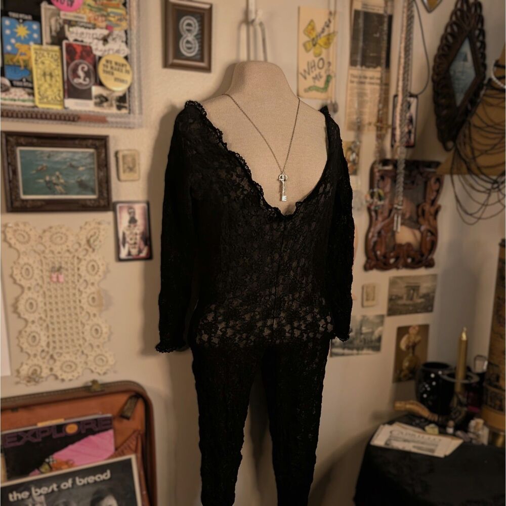 Frederick's of Hollywood Lace Full Body Stocking Women's Large Black